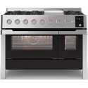 Aragaz ILVE Panoramagic PM12 122x70cm, 6 arzatoare+Fry Top , cuptor dublu, aprindere electronica, siguranta Stop Gaz, inox