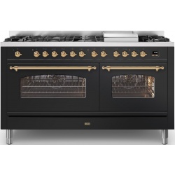 Aragaz ILVE Nostalgie P15N,150x70cm, 7 arzatoare + Fry Top, cuptor dublu,aprindere electronica, siguranta stop gaz, negru