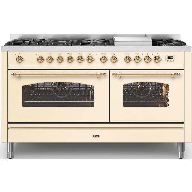 Aragaz ILVE Nostalgie P15N,150x70cm, 7 arzatoare+Coupe de Feu, cuptor dublu,aprindere electronica, siguranta stop gaz, alb antic