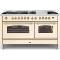 Aragaz ILVE Nostalgie P15N,150x70cm, 7 arzatoare + Fry Top, cuptor dublu,aprindere electronica, siguranta stop gaz, alb antic