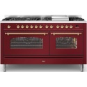 Aragaz ILVE Nostalgie P15N, 150x70cm, 7 arzatoare + Coupe de Feu, cuptor dublu, aprindere electronica, siguranta stop gaz, rosu