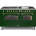 Aragaz ILVE Nostalgie P15N,150x70cm, 7 arzatoare + Fry Top, cuptor dublu,aprindere electronica, siguranta stop gaz, verde
