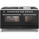 Aragaz ILVE Professional Plus P15W, 150x60cm, 7 arzatoare+placa Coupe de Feu, cuptor dublu, aprindere electronica, negru lucios