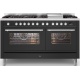 Aragaz ILVE Professional Plus P15W, 150x60cm, 7 arzatoare + placa Coupe de Feu, cuptor dublu, aprindere electronica, negru mat