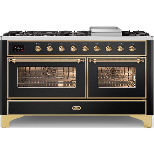 Aragaz ILVE Majestic M15N, 150x70cm,7 arzatoare+placa Fry Top, cuptor dublu,aprindere electronica,siguranta Stop Gaz, negru