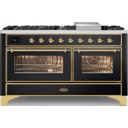 Aragaz ILVE Majestic M15N,150x70cm, 5 arzatoare+Coupe de Feu+Fry Top,cuptor dublu,aprindere electronica,siguranta gaz, negru