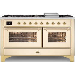 Aragaz ILVE Majestic M15N,150x70cm,7 arzatoare + Coupe de Feu, cuptor dublu, aprindere electronica, siguranta Stop Gaz,alb antic