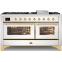 Aragaz ILVE Majestic M15N,150x70cm, 5 arzatoare+Coupe de Feu+Fry Top, cuptor dublu, aprindere electronica, siguranta gaz, alb