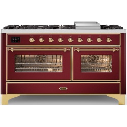 Aragaz ILVE Majestic M15N, 150x70cm,7 arzatoare+placa Fry Top, cuptor dublu,aprindere electronica,siguranta Stop Gaz, rosu