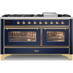 Aragaz ILVE Majestic M15N,150x70cm, 5 arzatoare+Coupe de Feu+Fry Top,cuptor dublu,aprindere electronica,siguranta gaz,albastru