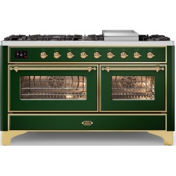Aragaz ILVE Majestic M15N,150x70cm, 7 arzatoare + Coupe de Feu, cuptor dublu, aprindere electronica, siguranta Stop Gaz, verde