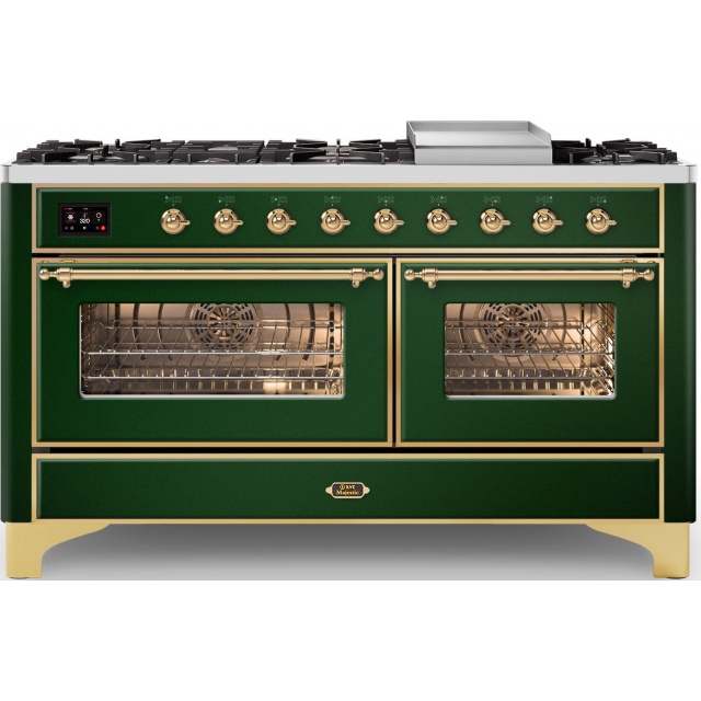 Aragaz ILVE Majestic M15N,150x70cm, 5 arzatoare+Coupe de Feu+Fry Top,cuptor dublu,aprindere electronica,siguranta gaz, verde
