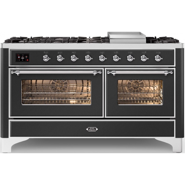 Aragaz ILVE Majestic M15N,150x70cm,7 arzatoare + Coupe de Feu, cuptor dublu, aprindere electronica, siguranta Stop Gaz,negru mat