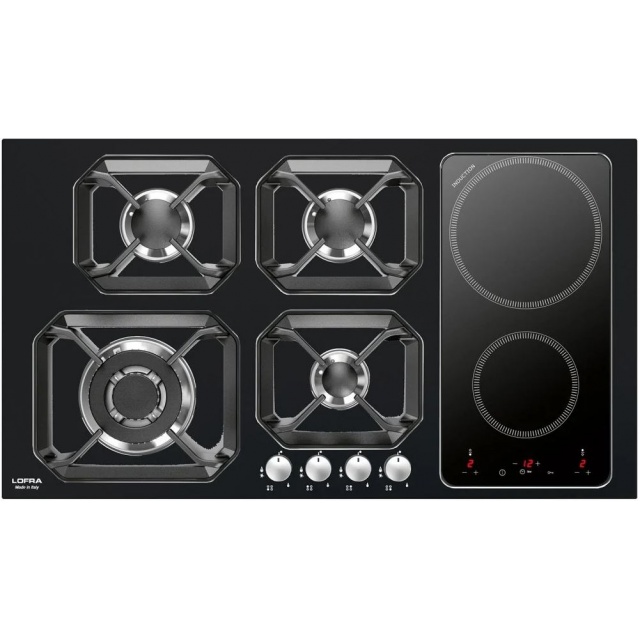 Plita incorporabila Lofra Nettuno HLNM9G2I, 90 cm, plita gaz+inductie, 6 arzatoare,sistem siguranta Stop-Gaz, negru