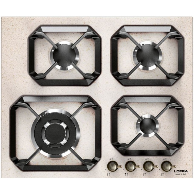 Plita incorporabila Lofra Dolcevita HRBI6G0/GA, 60 cm, plita gaz, 4 arzatoare,sistem siguranta Stop-Gaz,butoane bronz, crem
