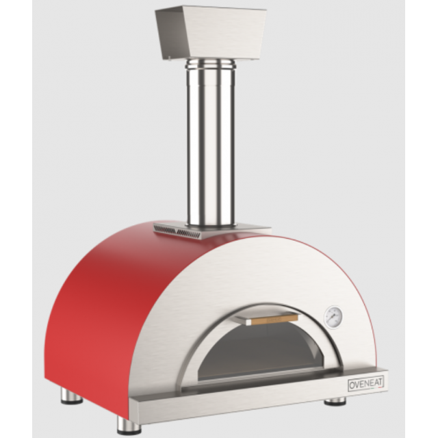 Cuptor de pizza pe lemne cu ușă de sticlă rabatabilă OVENEAT, capacitate 1 pizza, culoare rosu