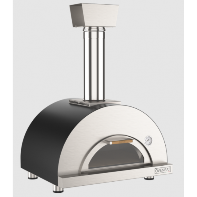 Cuptor de pizza pe lemne cu ușă de sticlă rabatabilă OVENEAT, capacitate 1 pizza, culoare gri carbune