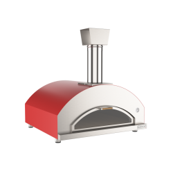 Cuptor de pizza pe lemne cu ușă de sticlă rabatabilă OVENEAT, capacitate 5 pizza, culoare rosu