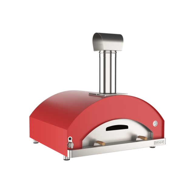 Cuptoare de pizza pe gaz cu usa inox OVENEAT, capacitate 5 pizza, culoare rosu