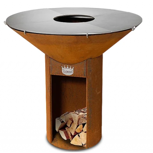 Gratar vertical pe lemne CLEMENTI Icon, circumferinta zonei de gatit 80x80 cm, culoare corten
