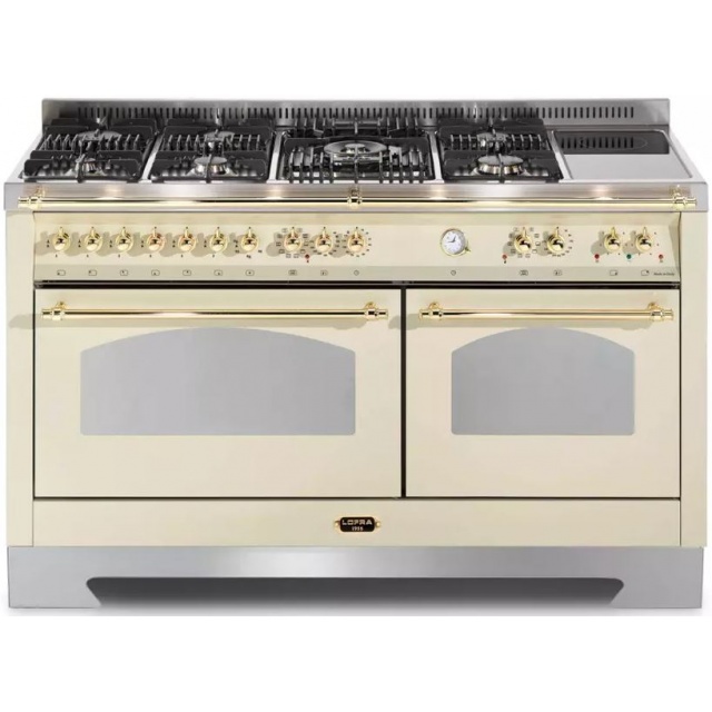 Aragaz Lofra Dolcevita RBID156MFT+MFT/AEOV, 150x60cm, gaz+inductie, 7 arzatoare, grill, rotisor, timer, cuptor dublu, crem