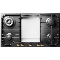Plita incorporabila ILVE Nostalgie HCB90FN, 90 cm, 4 arzatoare+Fry Top, aprindere electronica, siguranta Stop-Gaz, negru mat