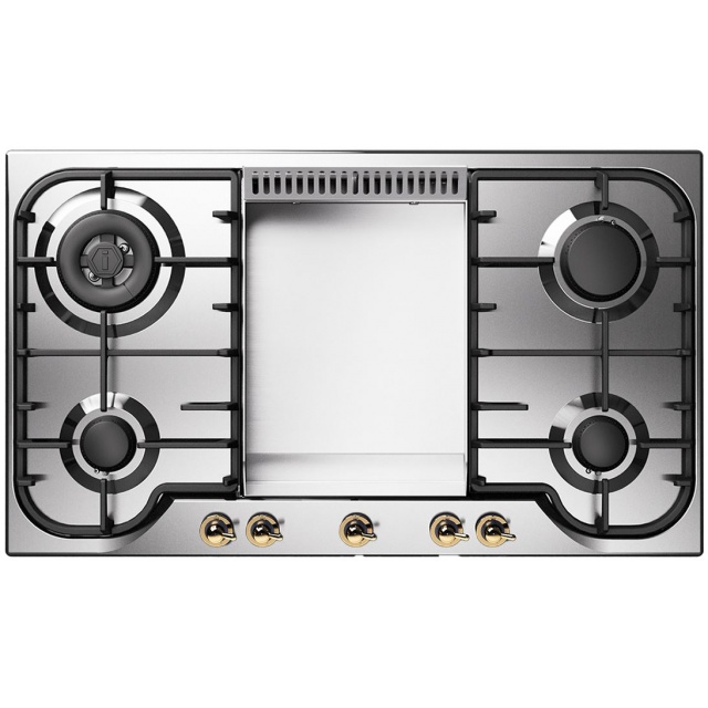Plita incorporabila ILVE Nostalgie HCB90FN, 90 cm, 4 arzatoare+Fry Top, aprindere electronica, siguranta Stop-Gaz, inox
