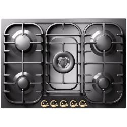 Plita incorporabila ILVE Nostalgie HCB70N, 70 cm, 5 arzatoare, aprindere electronica, siguranta Stop-Gaz, negru mat