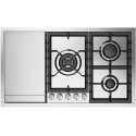 Plita incorporabila ILVE Professional Plus HCPT95FD, 90 cm, 4 arzatoare+Fry Top, aprindere electronica, siguranta Stop-Gaz, inox