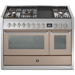 Aragaz Steel Genesi G12FF, 120X66cm, 7 arzatoare, 2 cuptoare, timer, aprindere electronica, crem inchis