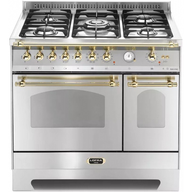 Aragaz Lofra Dolcevita RSD96MFTE/CI, 90x60 cm, gaz, 5 arzatoare, grill, rotisor, aprindere electronica, timer, cuptor dublu,inox