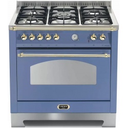 Aragaz Lofra Dolcevita RLVG96MFT/CI, 90x60 cm, gaz, 5 arzatoare, grill, aprindere electronica, timer, albastru