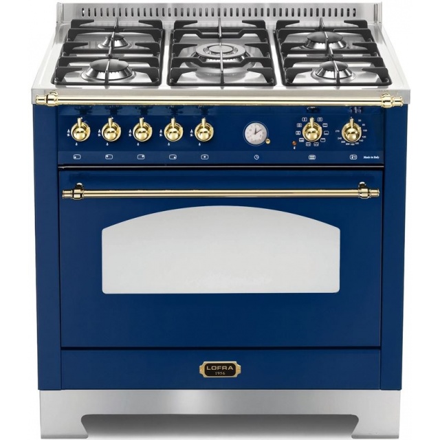 Aragaz Lofra Dolcevita RLVG96MFT/CI, 90x60 cm, gaz, 5 arzatoare, grill, aprindere electronica, timer, albastru