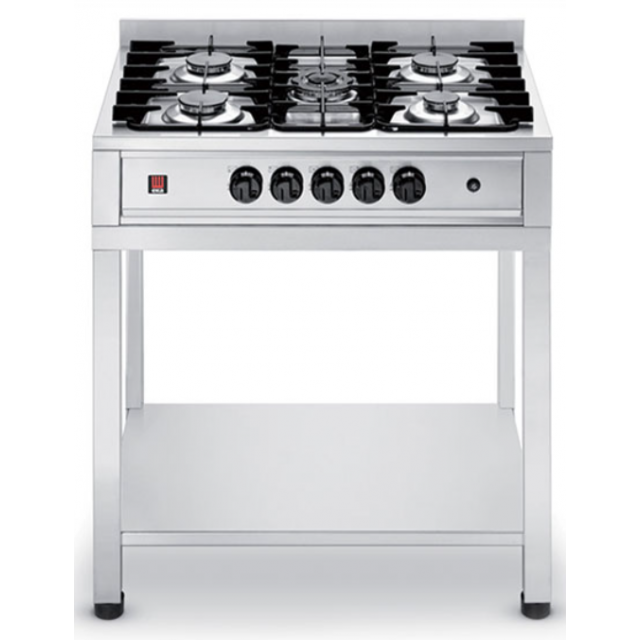 Masina de gatit pe gaz din oțel inoxidabil cu 5 arzătoare EKA, model EKTP 96, dimensiuni 900 x 620 x 907 mm și masă încorporată