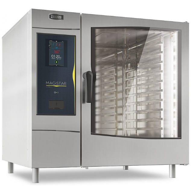 Cuptor pe gaz fără boiler ZANUSSI Magistar Combi TI cu capacitate 10 tavi GN 2/1, ecran tactil si ușă cu 3 geamuri