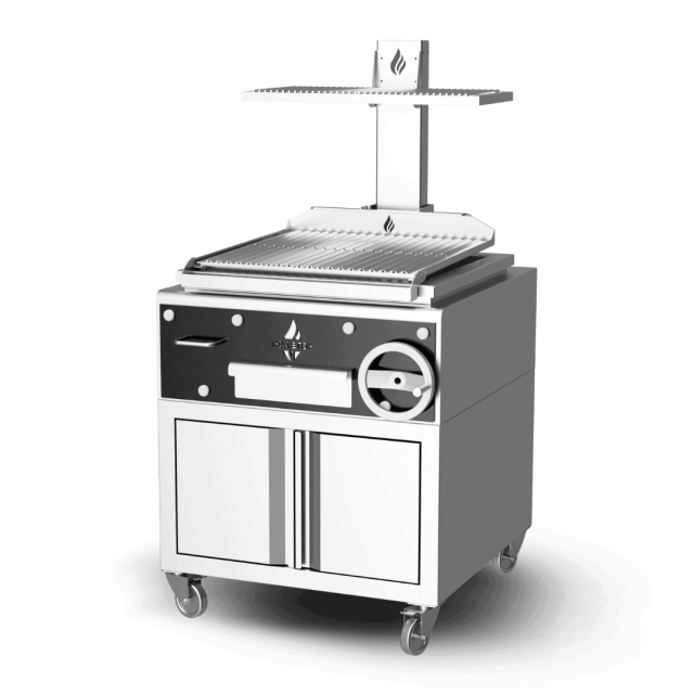 Gratar profesional pe cărbuni PARRILLA cu baza de depozitat pe roti si suprafață de prăjire 630X620 mm