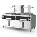 Gratar profesional ROASTER PARRILLA Seria F cu cos de fum, baza de depozitare pe roti si suprafata de prajire 2 x 630X620 mm