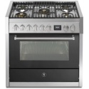 Aragaz Steel Genesi GQ9S 90X60cm, 6 arzatoare, cuptor electric multifunctional, timer, aprindere electronica, negru antracit