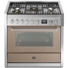 Aragaz Steel Genesi, 90X60cm, 6 arzatoare, cuptor electric multifunctional, timer, aprindere electronica, crem inchis