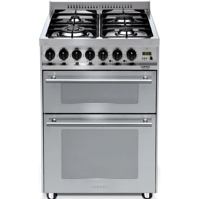 Aragaz Lofra Professional PUD66MFE/Ci, 60x60cm, 4 arzatoare, 2 cuptoare electrice, grill, rotisor, aprindere electronica, inox
