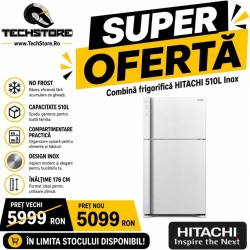Combina frigorifica Hitachi R-V610PRU7(BSL), No Frost, A++, 510L, inaltime 176 cm, Argintiu