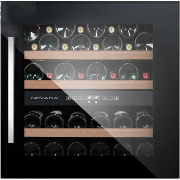 Vitrina de vinuri incorporabila Nevada Concept NW40D-FG, 40 sticle, doua zone, negru