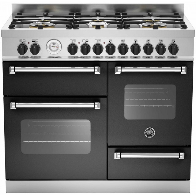 Aragaz Bertazzoni Master MAS1006MFETXT, 100x60 cm, gaz, 6 arzatoare, 3 cuptoare electrice, inox