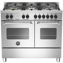 Aragaz Bertazzoni Profesional PRO1006MFEDXT, 100x60 cm, gaz, 6 arzatoare, 2 cuptoare electrice, inox