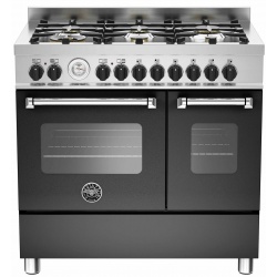 Aragaz Bertazzoni Profesional MAS906MFEDXT, 90x60 cm, gaz, 6 arzatoare, 2 cuptoare electrice, inox