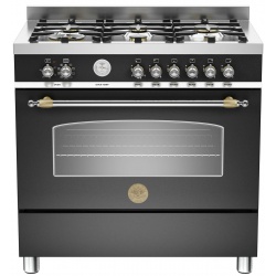 Aragaz Bertazzoni Master MAS906MFESNET, 90x60 cm, gaz, 6 arzatoare, cuptor electric, negru mat