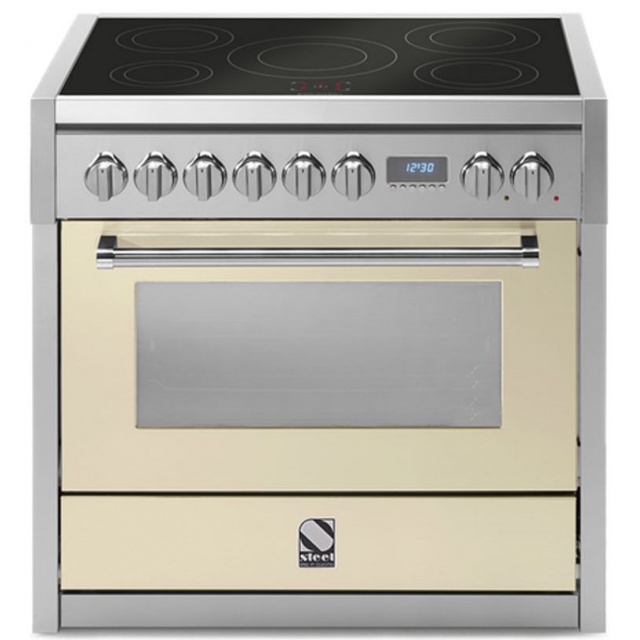 Aragaz Steel Genesi, 90X60cm, 6 arzatoare, cuptor electric multifunctional, timer, aprindere electronica, celeste
