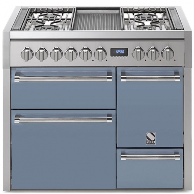 Aragaz Steel Genesi G10FFF-D, 100X60cm, 6 arzatoare, 3 cuptoare, timer, aprindere electronica, usa solida, visiniu