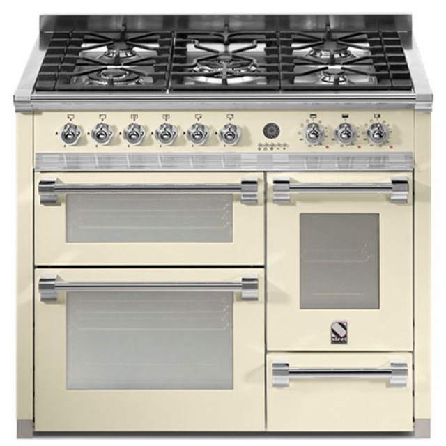 Aragaz Steel Ascot A10FFF, 100X60cm, 6 arzatoare, 3 cuptoare, timer, aprindere electronica, celeste