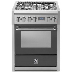 Aragaz Steel Genesi, 70X60cm, 4 arzatoare, cuptor electric multifunctional, timer, aprindere electronica, mov